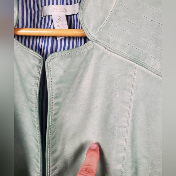 Women's Chico's Vegan Leather Jacket. Green. Chico's Size 2 (12 Or MED conv) - Picture 3 of 15